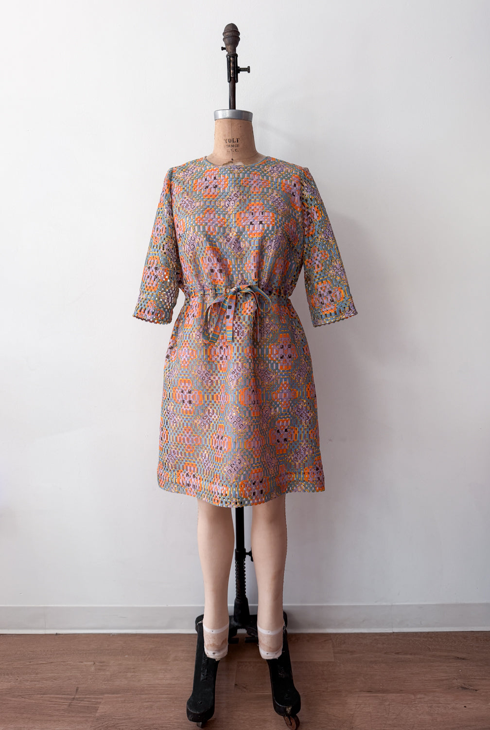 1960s Vintage "Deutsch Uptown" Wild Mod Pastel Ribbon Cut-Out Dress
