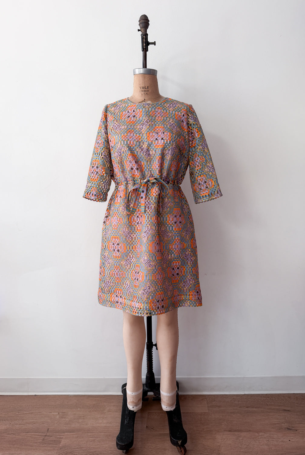 1960s Vintage "Deutsch Uptown" Wild Mod Pastel Ribbon Cut-Out Dress