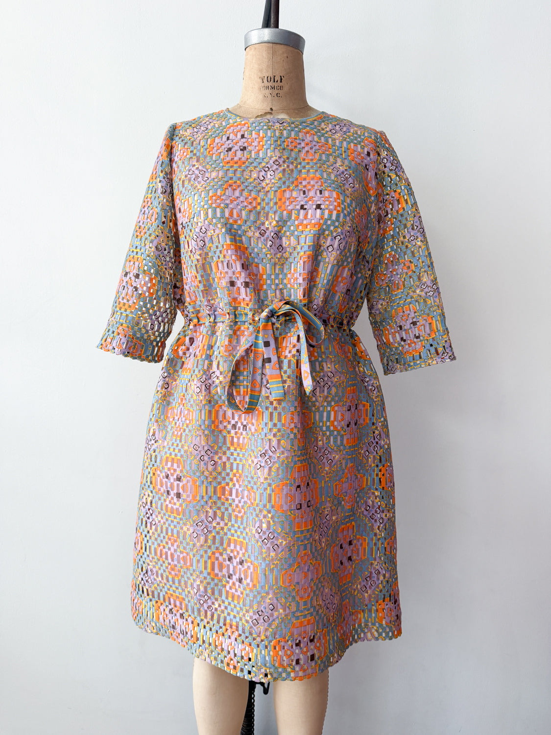 1960s Vintage "Deutsch Uptown" Wild Mod Pastel Ribbon Cut-Out Dress