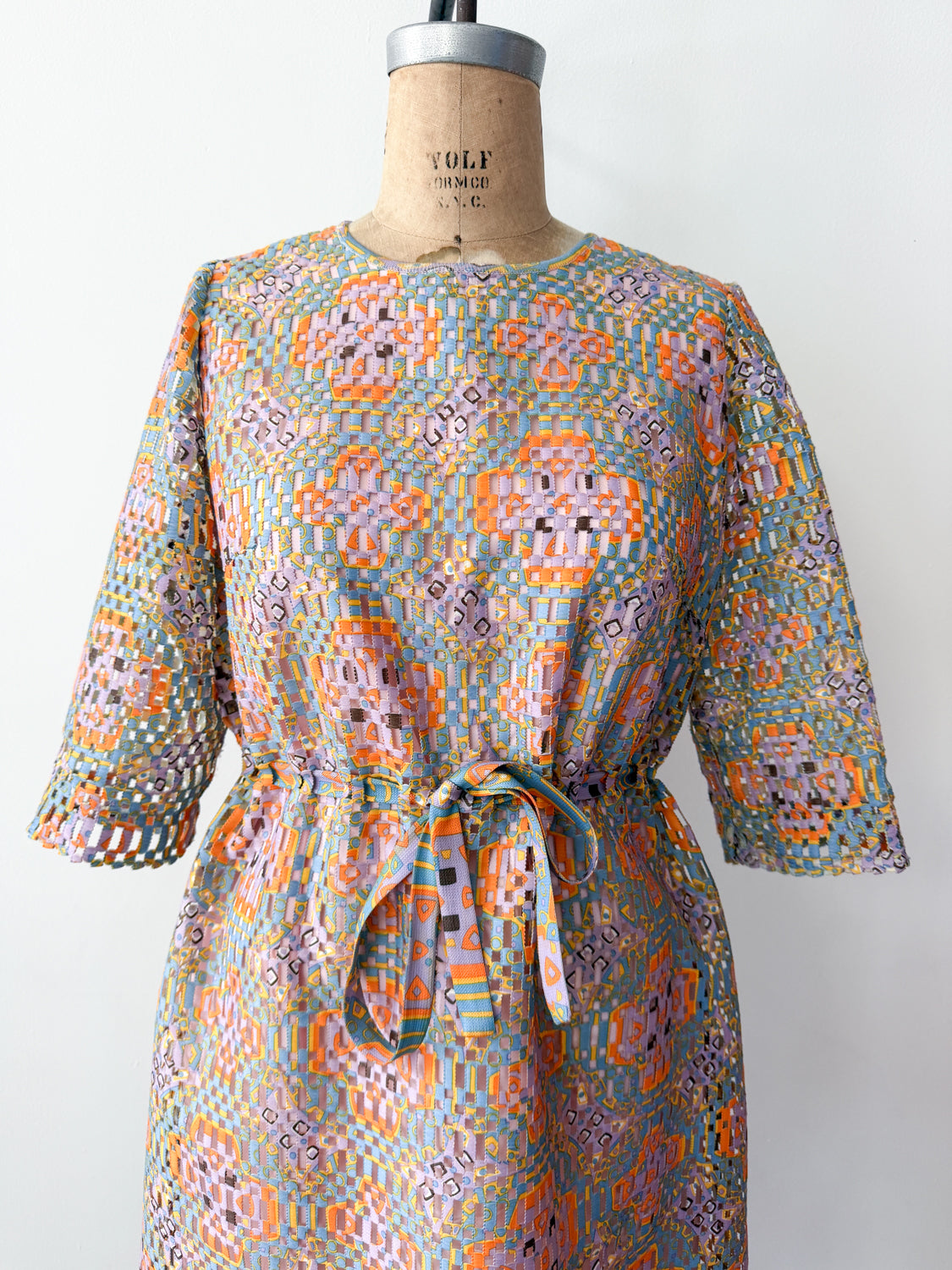 1960s Vintage "Deutsch Uptown" Wild Mod Pastel Ribbon Cut-Out Dress