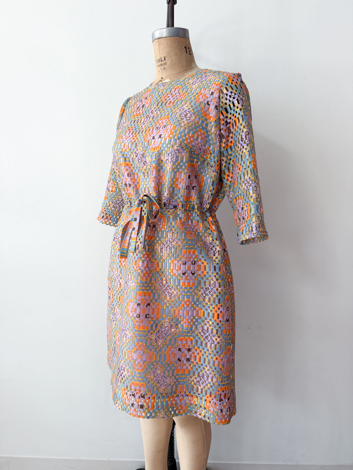 1960s Vintage "Deutsch Uptown" Wild Mod Pastel Ribbon Cut-Out Dress