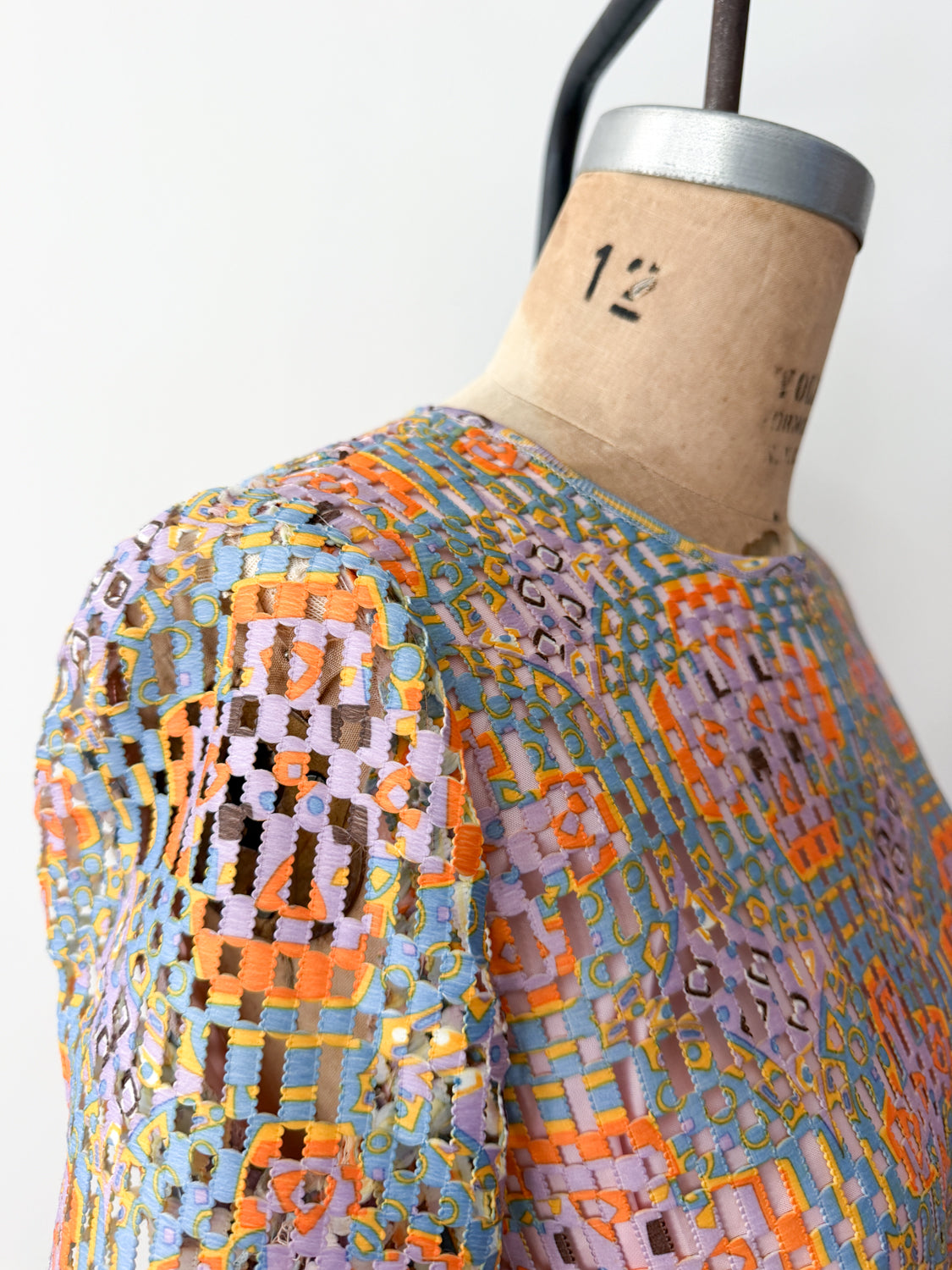 1960s Vintage "Deutsch Uptown" Wild Mod Pastel Ribbon Cut-Out Dress