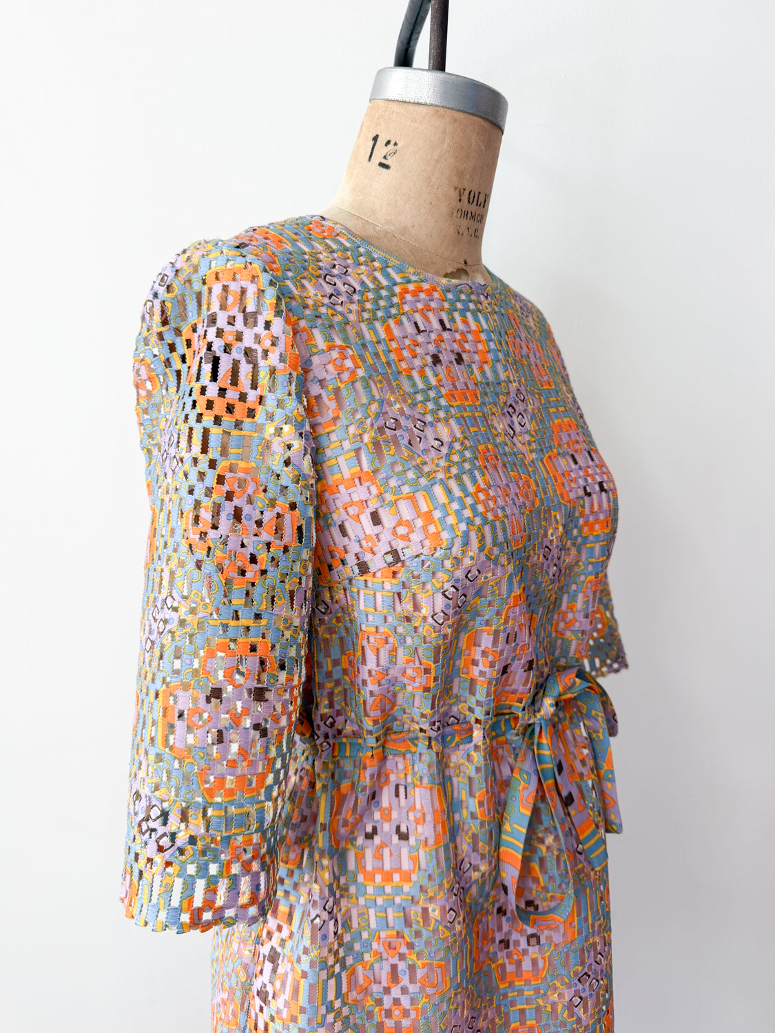 1960s Vintage "Deutsch Uptown" Wild Mod Pastel Ribbon Cut-Out Dress