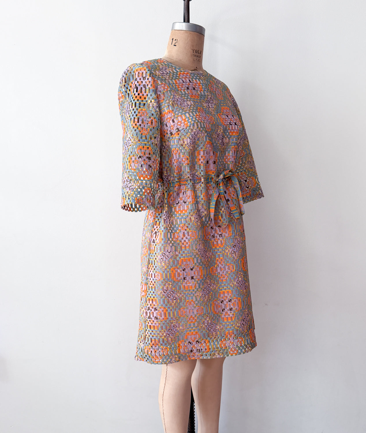 1960s Vintage "Deutsch Uptown" Wild Mod Pastel Ribbon Cut-Out Dress