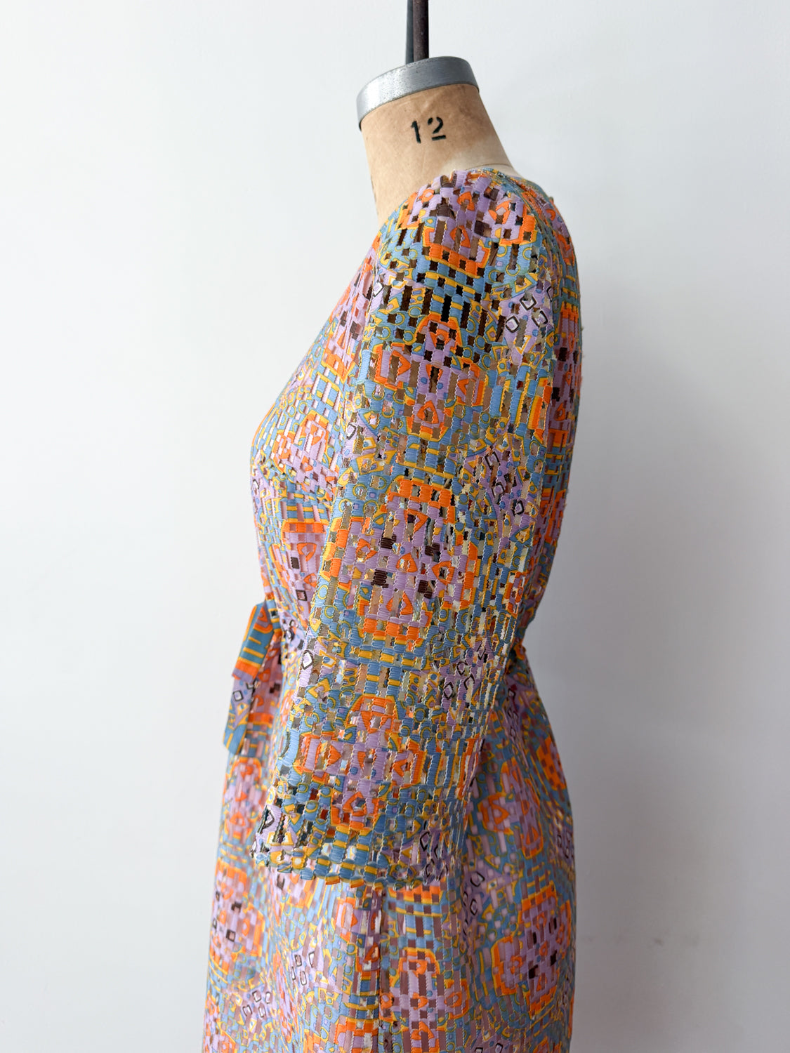 1960s Vintage "Deutsch Uptown" Wild Mod Pastel Ribbon Cut-Out Dress