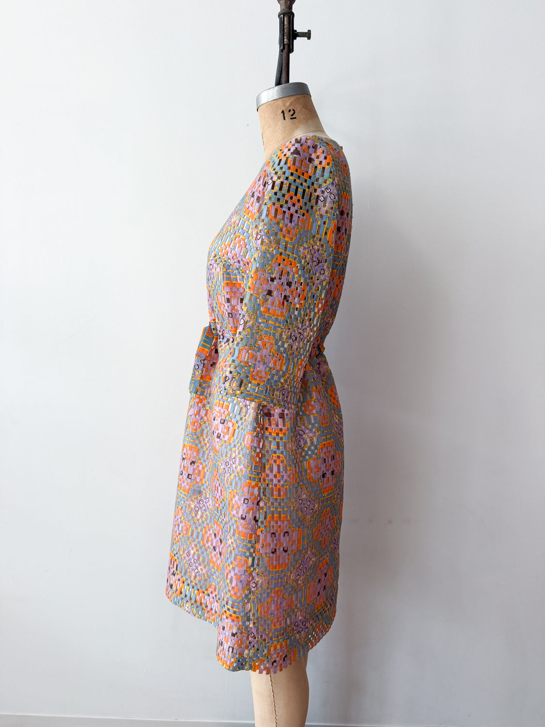 1960s Vintage "Deutsch Uptown" Wild Mod Pastel Ribbon Cut-Out Dress