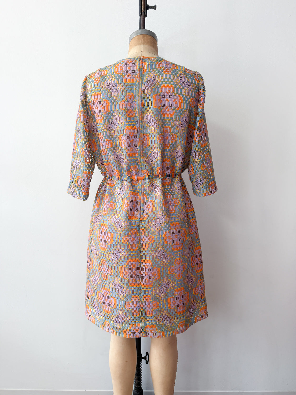 1960s Vintage "Deutsch Uptown" Wild Mod Pastel Ribbon Cut-Out Dress