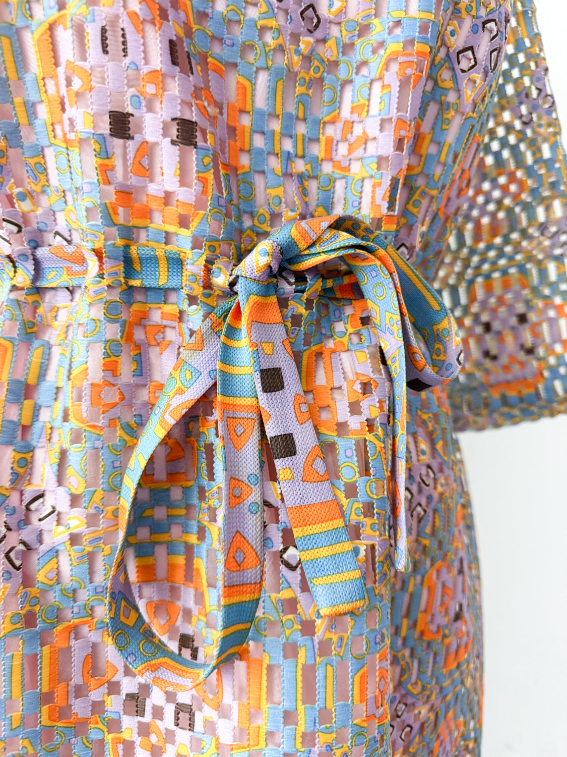 1960s Vintage "Deutsch Uptown" Wild Mod Pastel Ribbon Cut-Out Dress