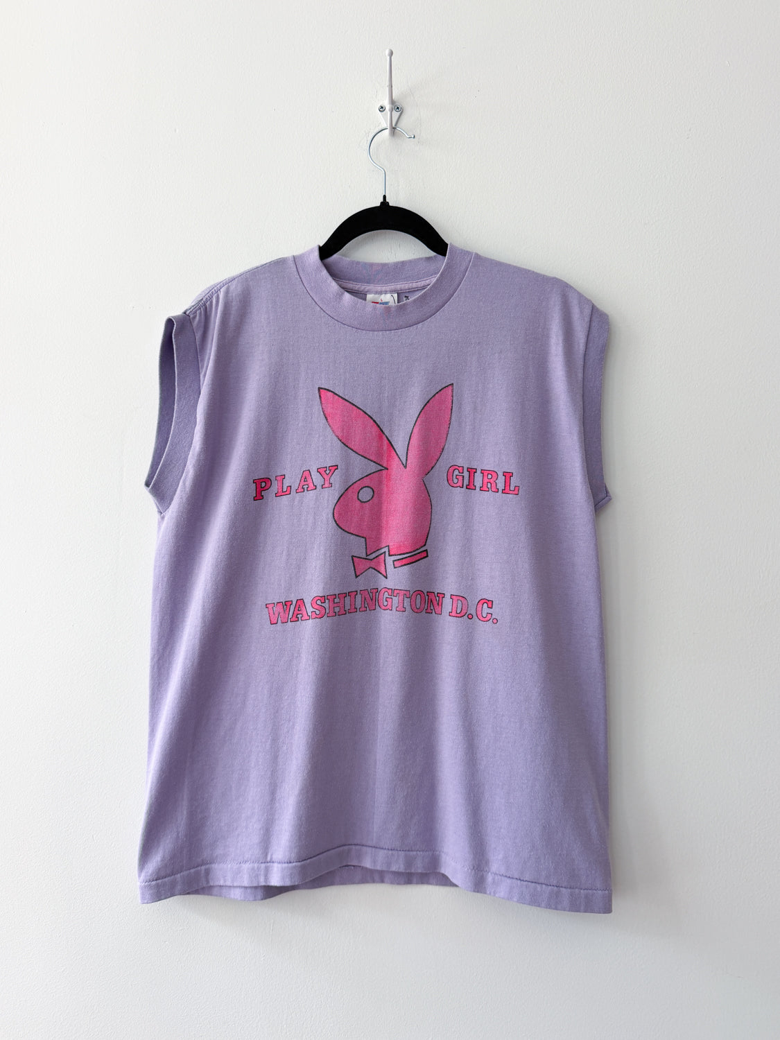 1980s Vintage USA Made Playgirl Playboy Bunny Washington D.C. Purple Sleeveless Muscle Tank T-shirt