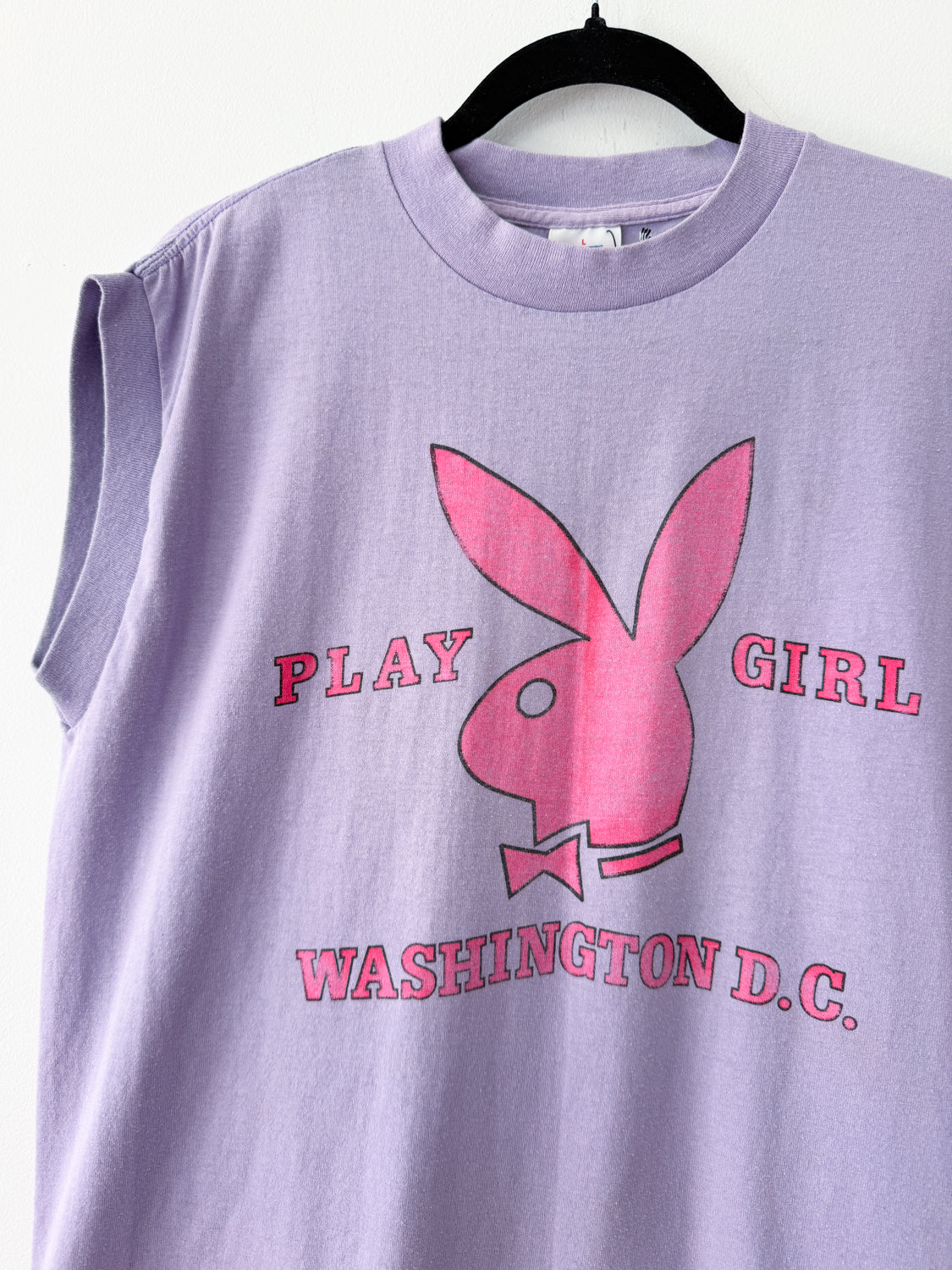 1980s Vintage USA Made Playgirl Playboy Bunny Washington D.C. Purple Sleeveless Muscle Tank T-shirt