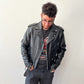 1980s Vintage Black Leather Quilted Motorcycle Jacket by Sea Dream