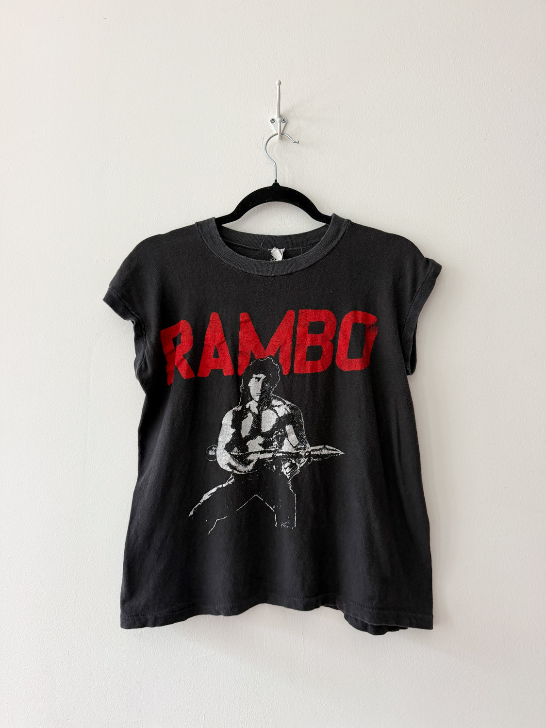 1980s Vintage Rambo Sylvester Stallone Muscle Sleeveless Bootleg Tee Shirt