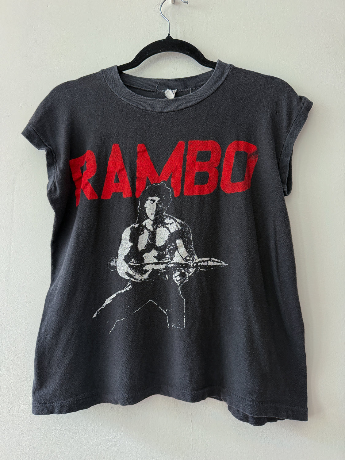 1980s Vintage Rambo Sylvester Stallone Muscle Sleeveless Bootleg Tee Shirt
