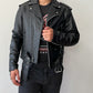 1980s Vintage Black Leather Quilted Motorcycle Jacket by Sea Dream
