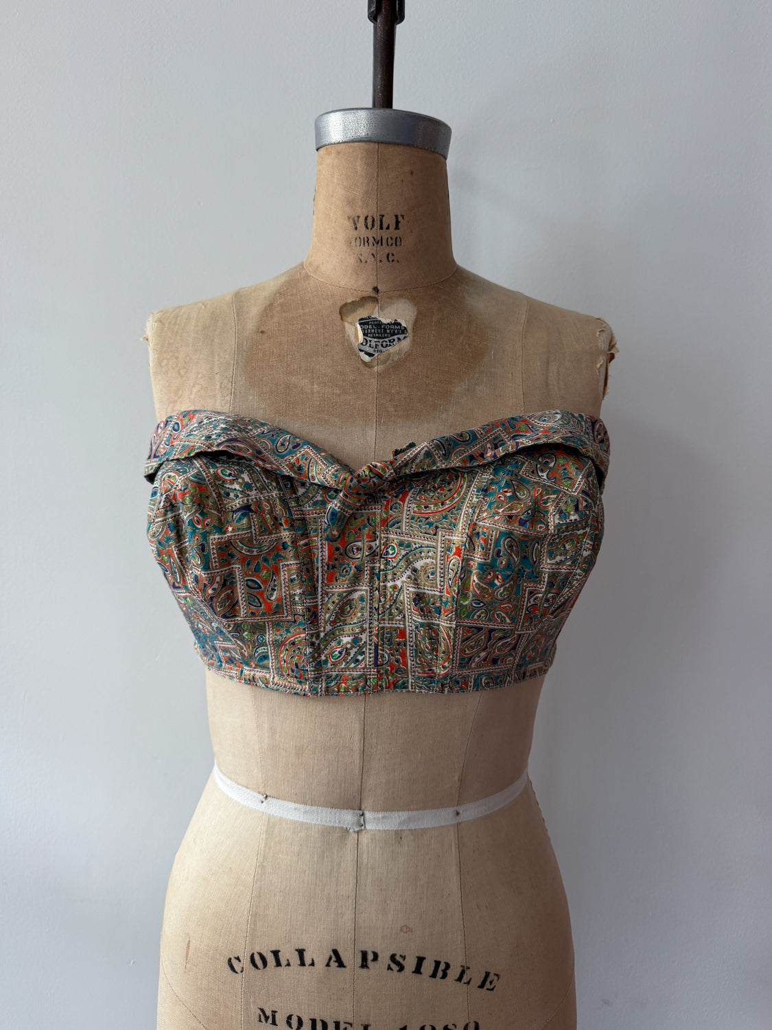 1950s Vintage Paisley Crop Bustier - "A Goddess Bra"