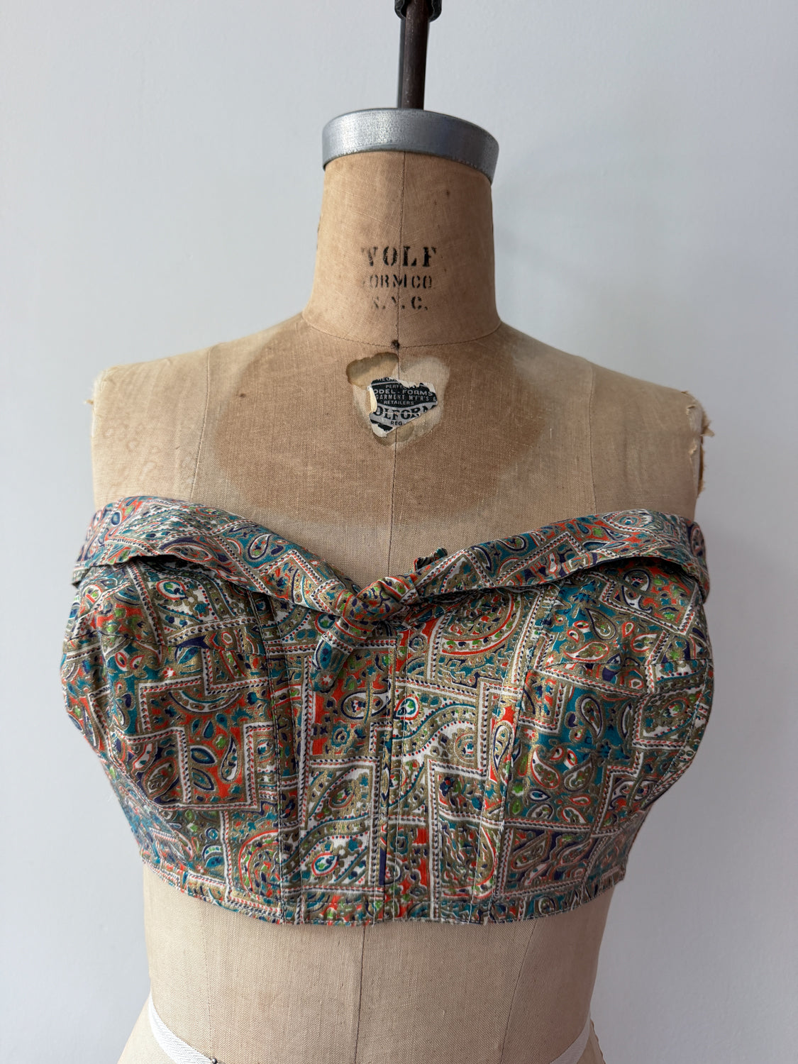 1950s Vintage Paisley Crop Bustier - "A Goddess Bra"