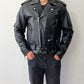 1980s Vintage Black Leather Quilted Motorcycle Jacket by Sea Dream
