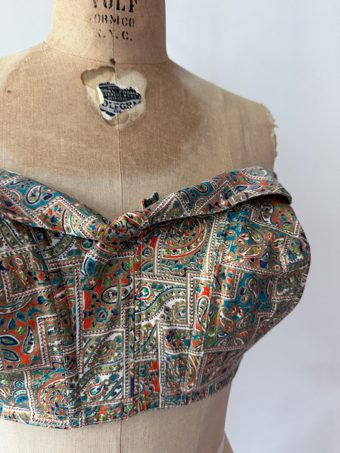 1950s Vintage Paisley Crop Bustier - "A Goddess Bra"
