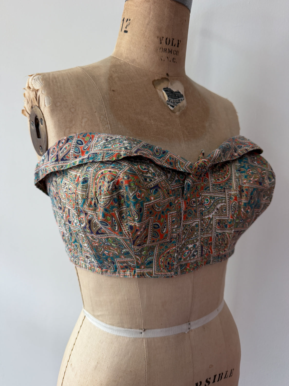 1950s Vintage Paisley Crop Bustier - "A Goddess Bra"
