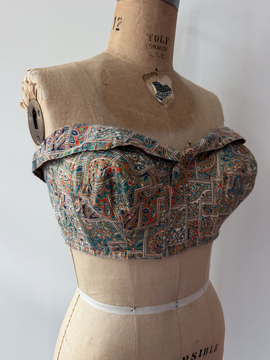 1950s Vintage Paisley Crop Bustier - "A Goddess Bra"