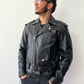 1980s Vintage Black Leather Quilted Motorcycle Jacket by Sea Dream