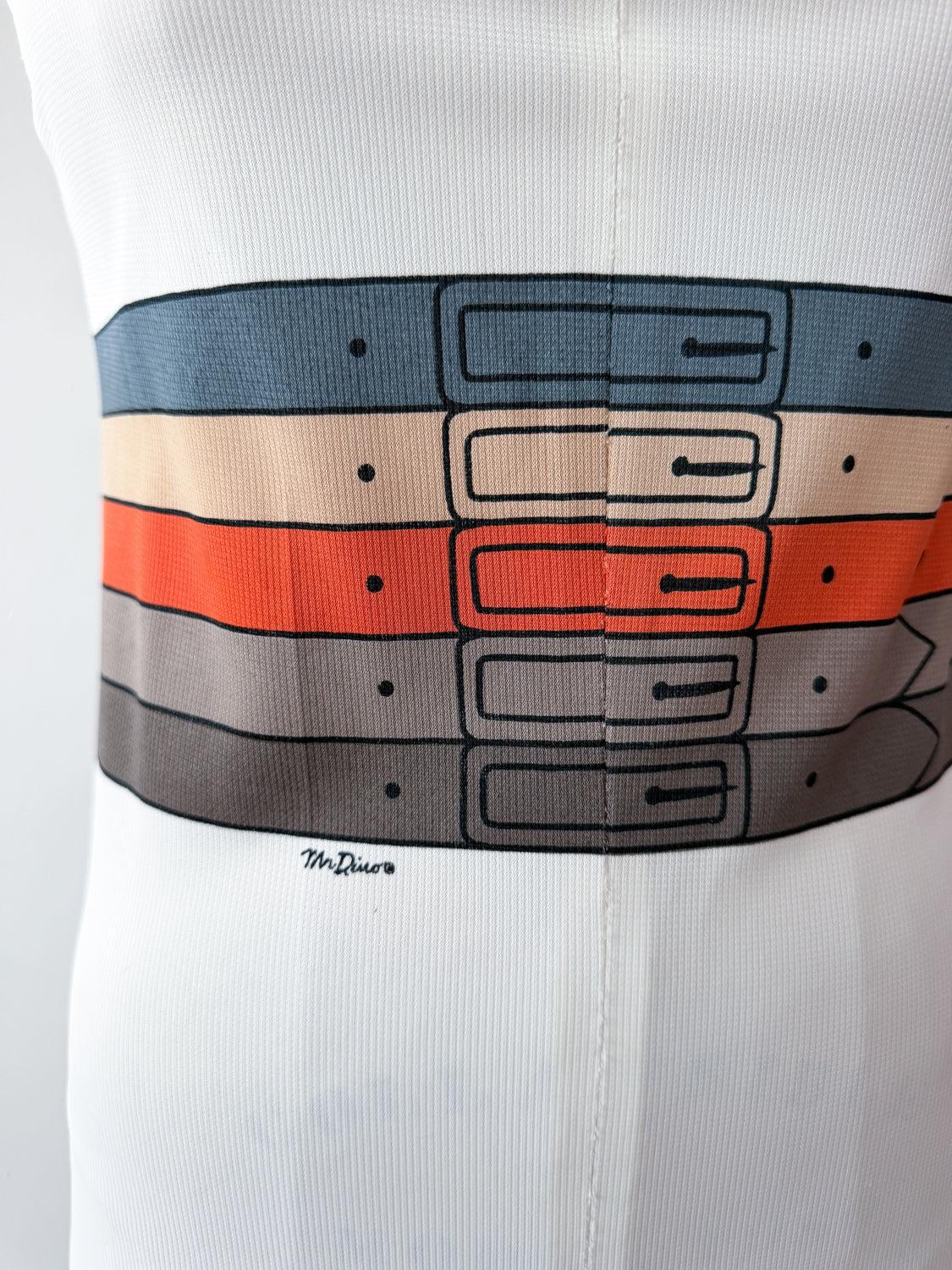 1960s Vintage Mr. Dino Rare "Belted" Trompe L'oeil 2D Cartoon Tri-color Romper