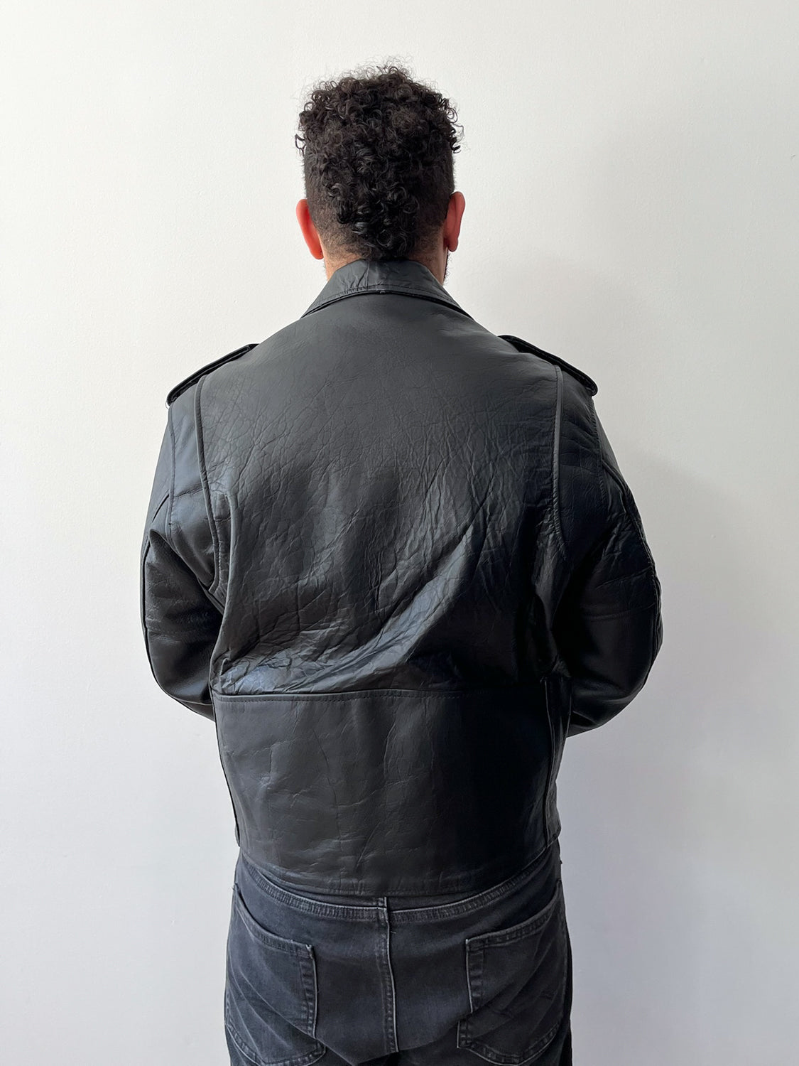 1980s Vintage Black Leather Quilted Motorcycle Jacket by Sea Dream