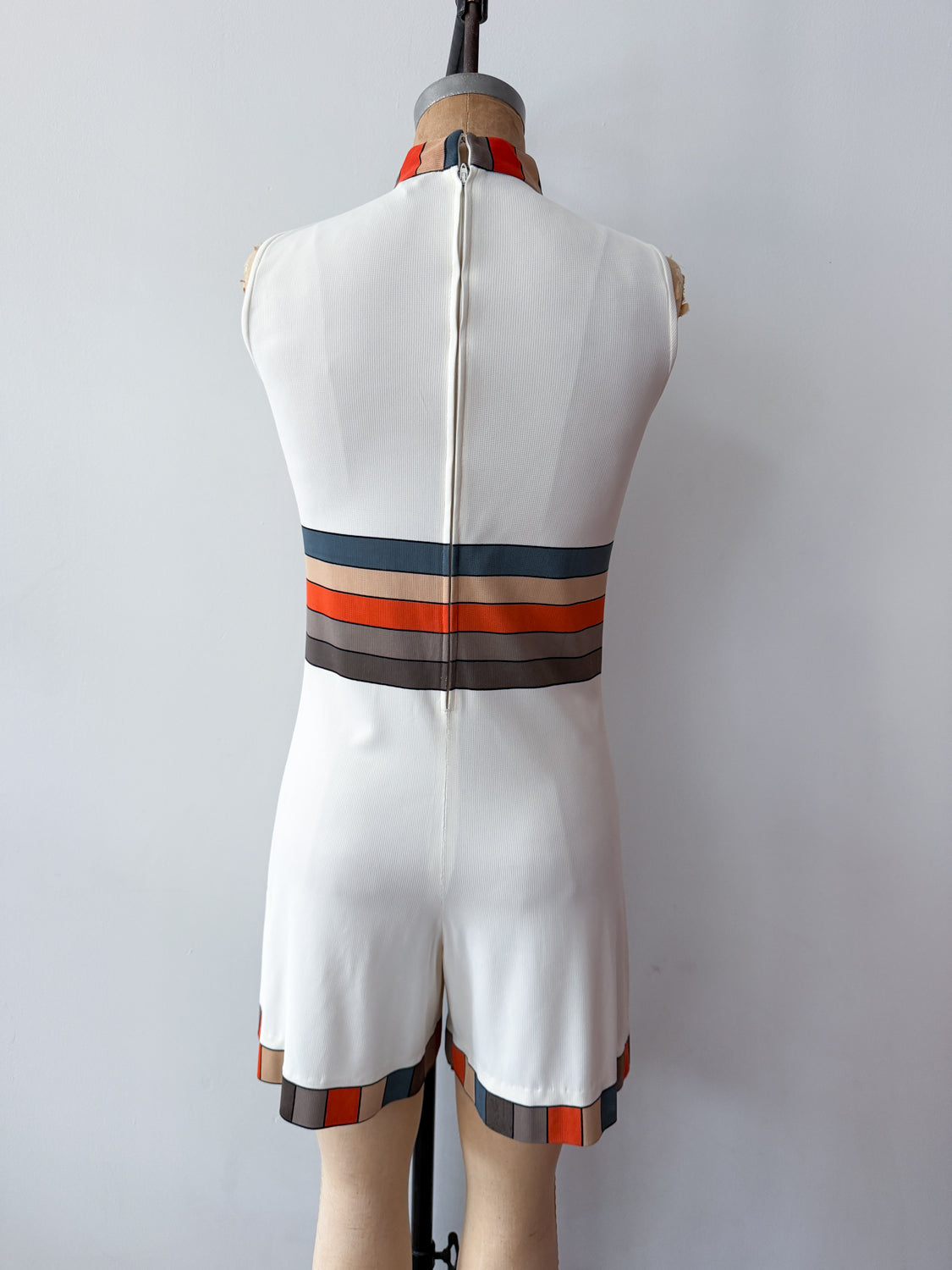 1960s Vintage Mr. Dino Rare "Belted" Trompe L'oeil 2D Cartoon Tri-color Romper