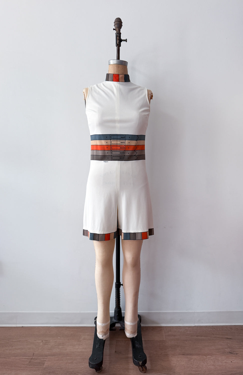 1960s Vintage Mr. Dino Rare "Belted" Trompe L'oeil 2D Cartoon Tri-color Romper