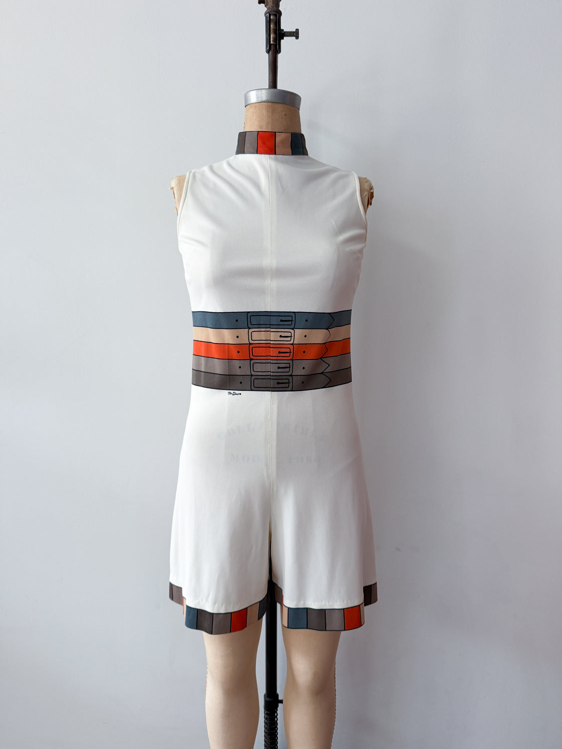 1960s Vintage Mr. Dino Rare "Belted" Trompe L'oeil 2D Cartoon Tri-color Romper