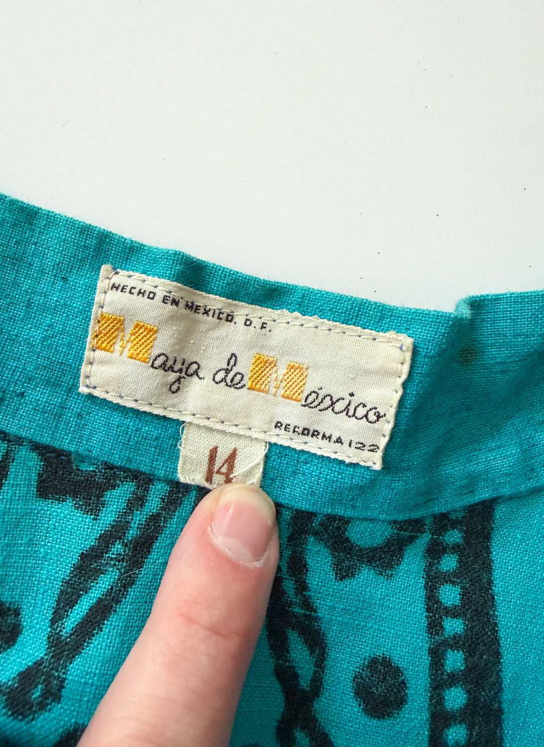 1950s Vintage Maya de Mexico Teal Floral Cotton Patio Full Circle Skirt