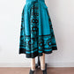 1950s Vintage Maya de Mexico Teal Floral Cotton Patio Full Circle Skirt