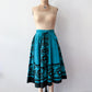 1950s Vintage Maya de Mexico Teal Floral Cotton Patio Full Circle Skirt