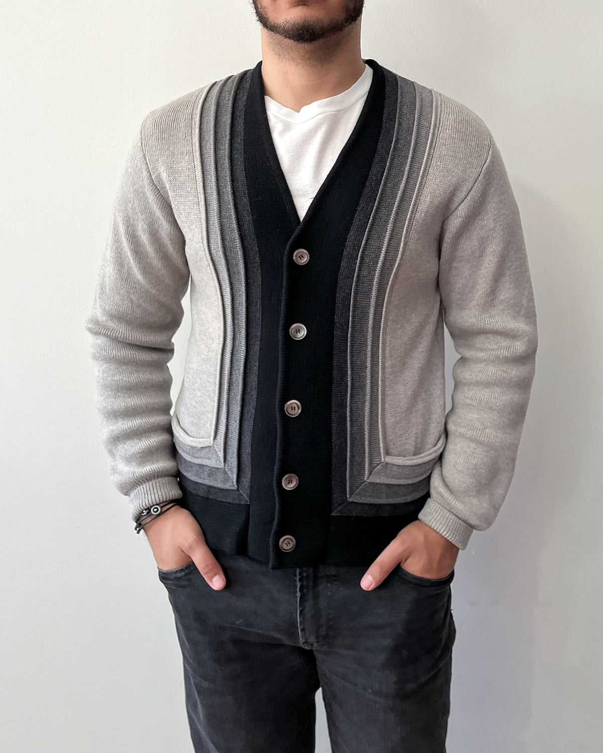 1950s Vintage Italian Knit Grayscale Cardigan Sweater by Damon