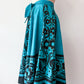 1950s Vintage Maya de Mexico Teal Floral Cotton Patio Full Circle Skirt