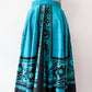 1950s Vintage Maya de Mexico Teal Floral Cotton Patio Full Circle Skirt