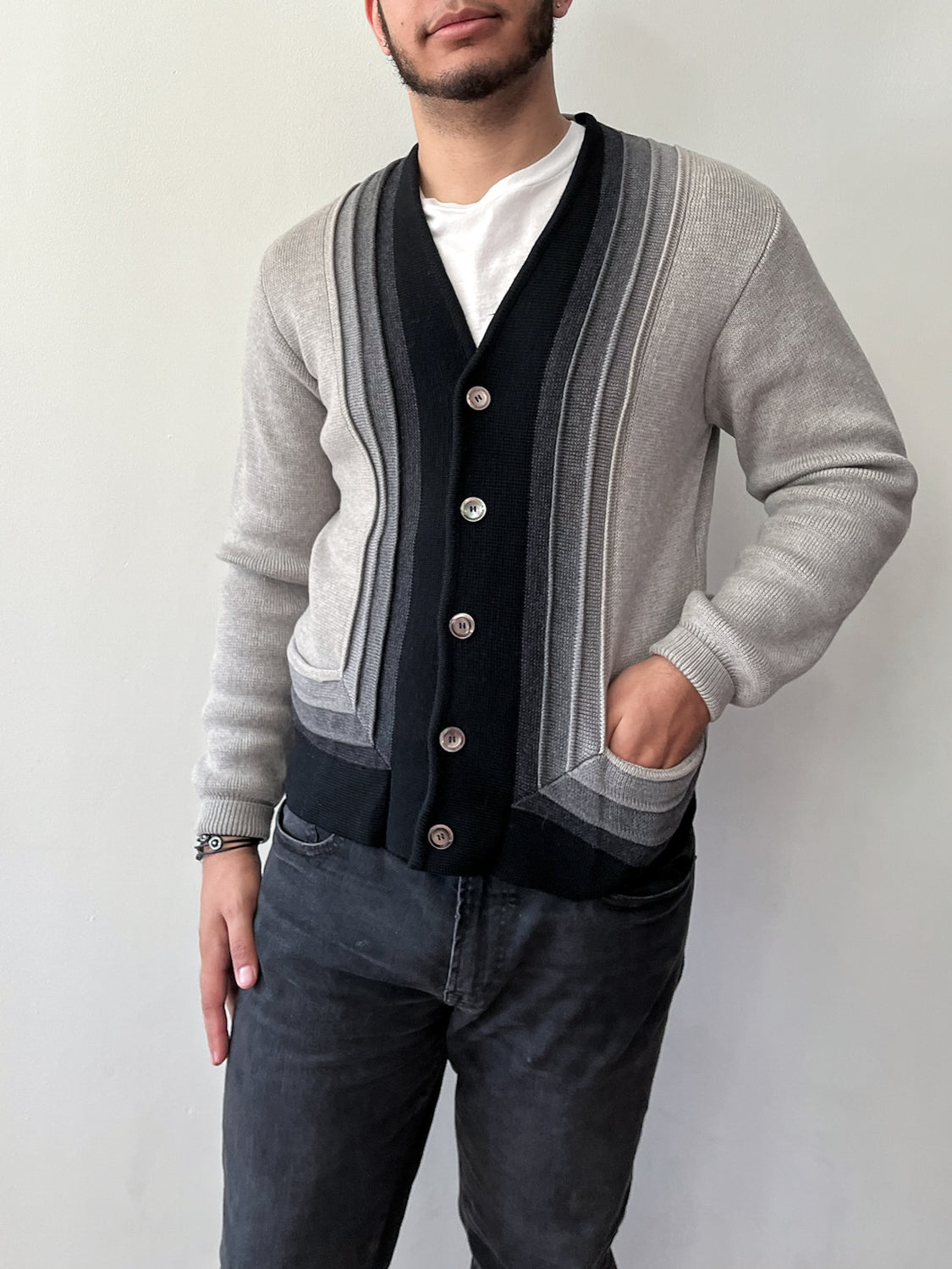 1950s Vintage Italian Knit Grayscale Cardigan Sweater by Damon