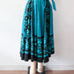 1950s Vintage Maya de Mexico Teal Floral Cotton Patio Full Circle Skirt
