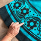 1950s Vintage Maya de Mexico Teal Floral Cotton Patio Full Circle Skirt