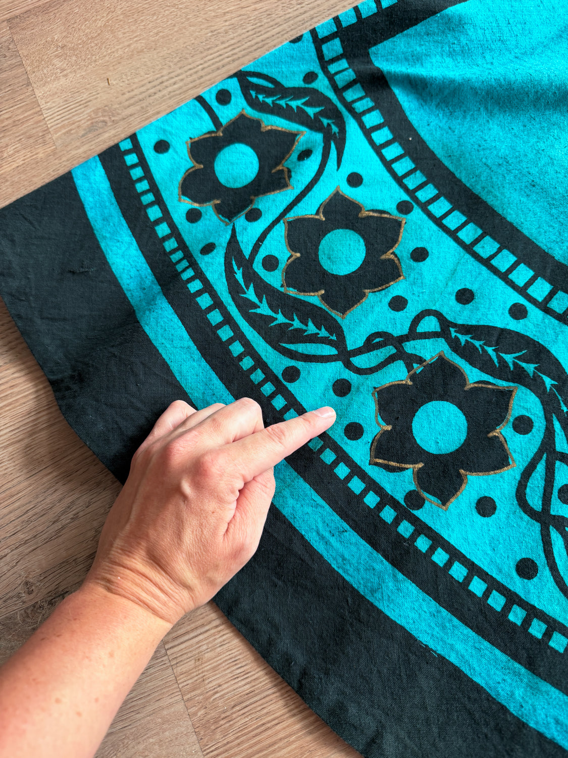 1950s Vintage Maya de Mexico Teal Floral Cotton Patio Full Circle Skirt
