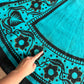 1950s Vintage Maya de Mexico Teal Floral Cotton Patio Full Circle Skirt