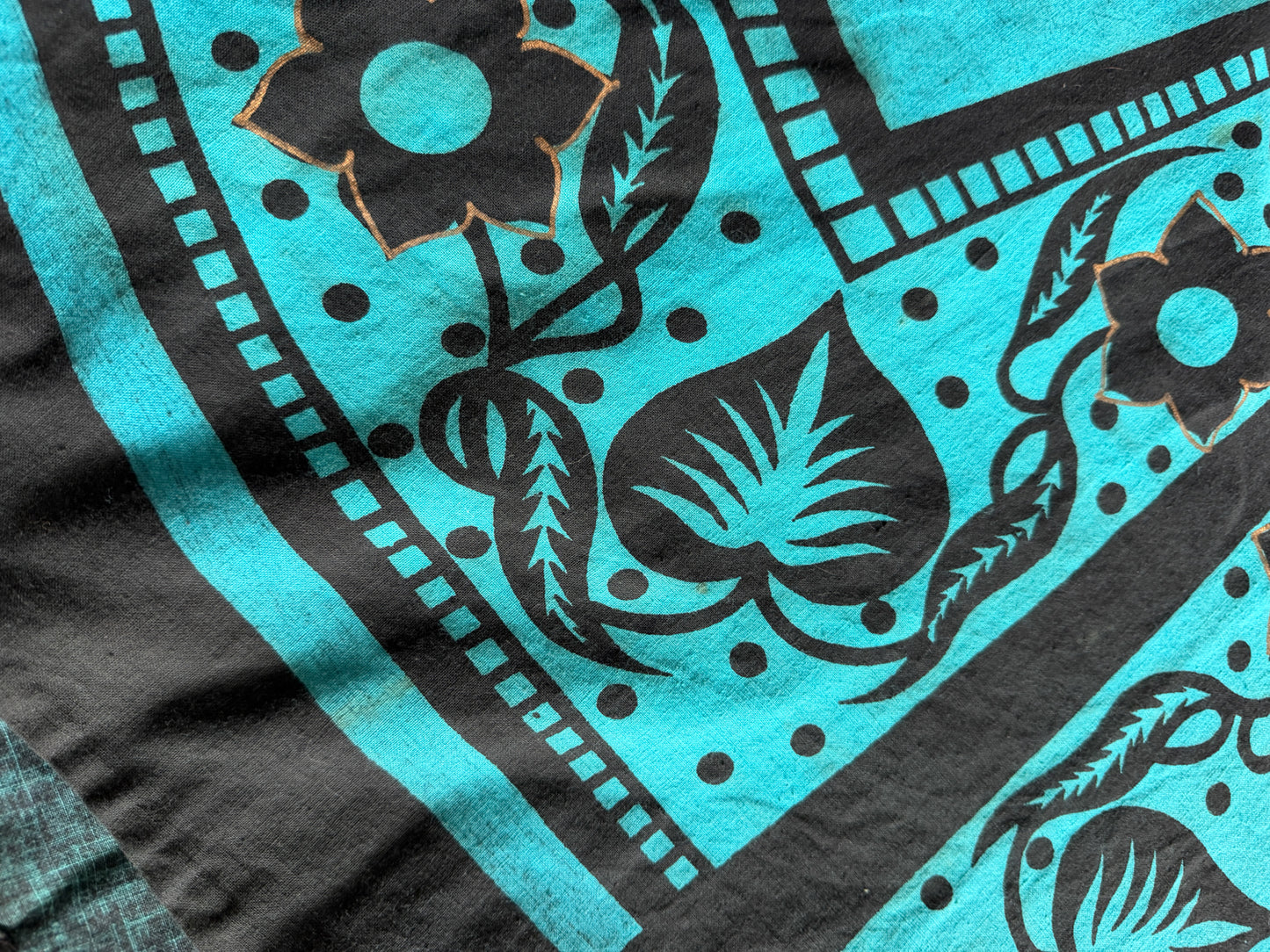1950s Vintage Maya de Mexico Teal Floral Cotton Patio Full Circle Skirt