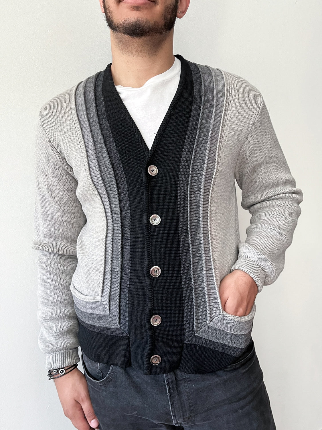 1950s Vintage Italian Knit Grayscale Cardigan Sweater by Damon