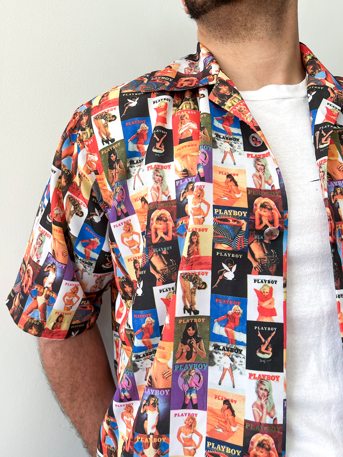 Y2K Vintage Bootleg Playboy Magazine Cover Girl Graphic Button Up 2000s