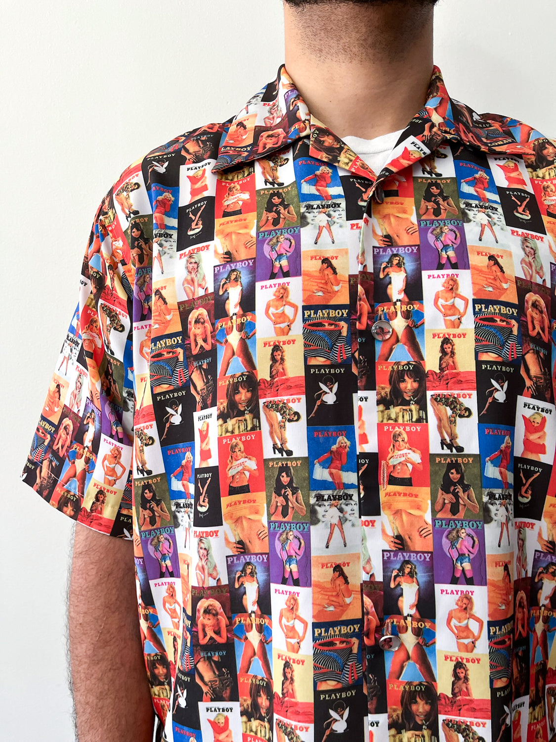 Y2K Vintage Bootleg Playboy Magazine Cover Girl Graphic Button Up 2000s