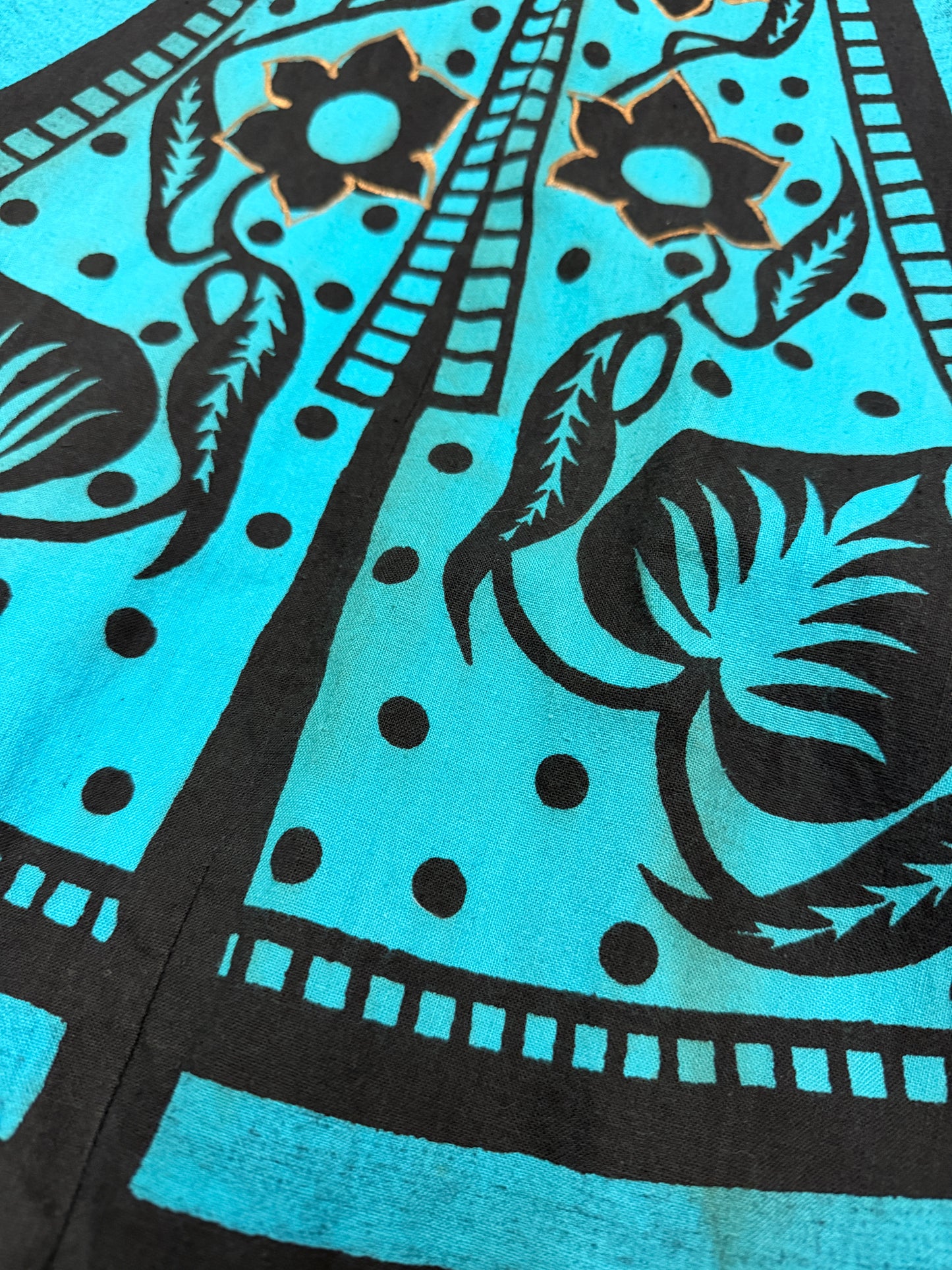 1950s Vintage Maya de Mexico Teal Floral Cotton Patio Full Circle Skirt
