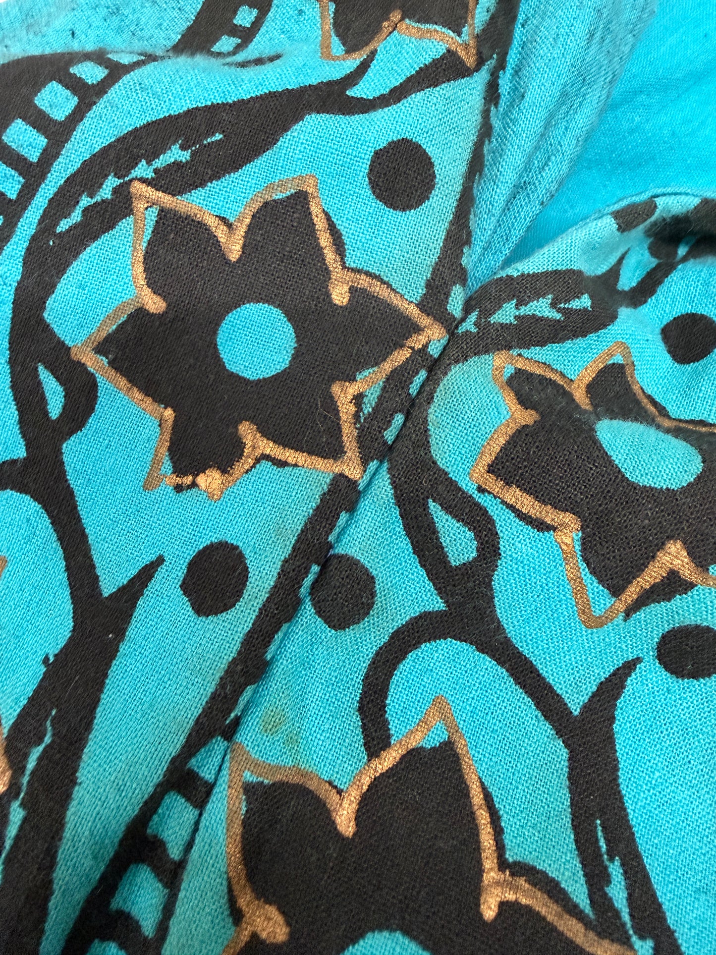 1950s Vintage Maya de Mexico Teal Floral Cotton Patio Full Circle Skirt
