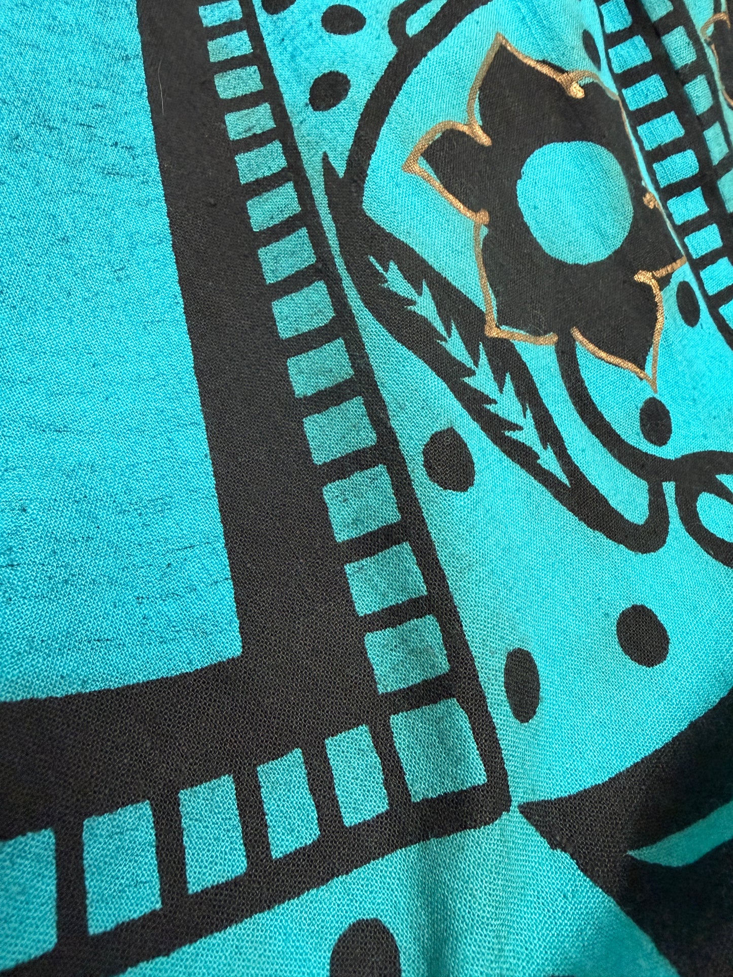 1950s Vintage Maya de Mexico Teal Floral Cotton Patio Full Circle Skirt