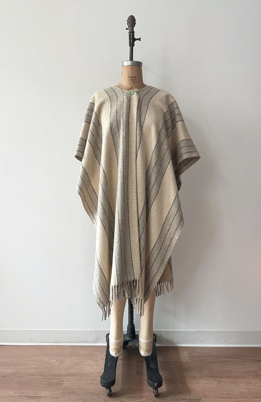 1960s Vintage Alpaca Striped Fringed Poncho Cape