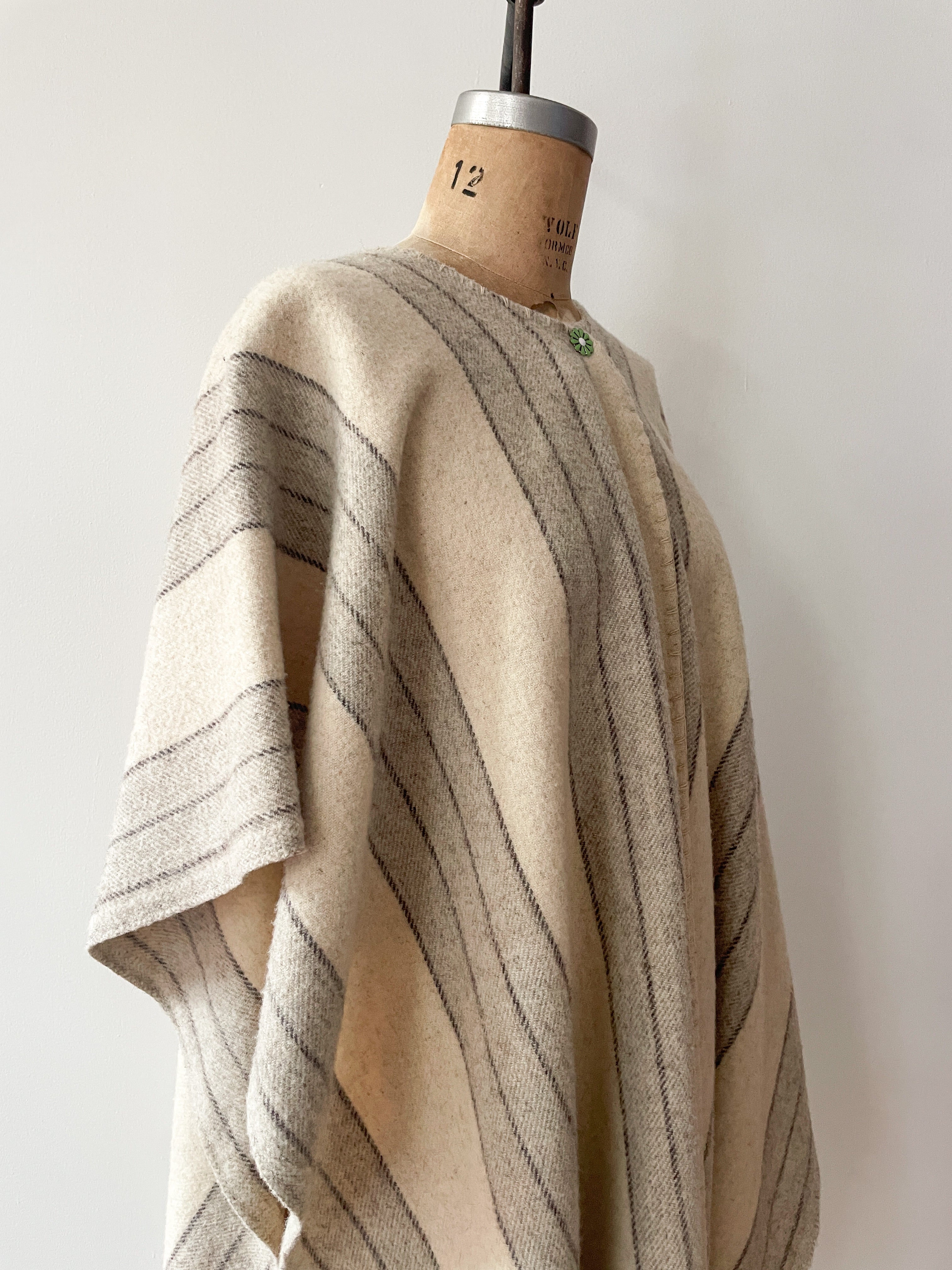1960s Vintage Wool Striped Fringed Poncho Cape by Artisanias Reyes